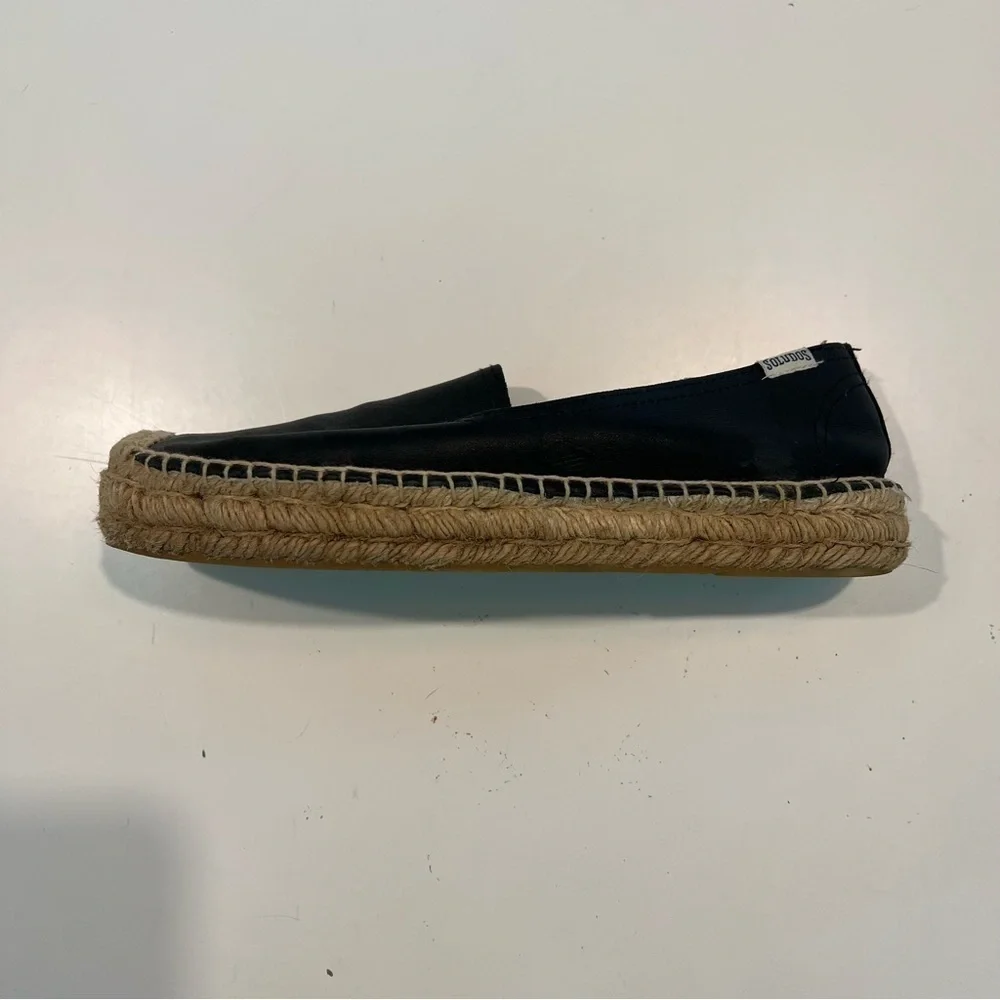 BLACK leather soludos espadrilles